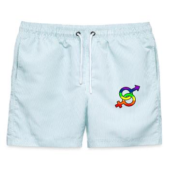 Gender-Hetero-Logo mit Regenbogen - Männer Badeshorts - hellblau gestreift - Vorne - AI Model Male 178 light (178cm)