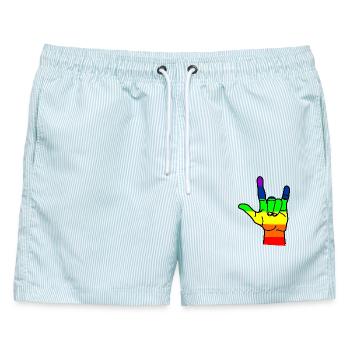 Regenbogen Hand Respekt - Männer Badeshorts - hellblau gestreift - Vorne - AI Model Male 178 light (178cm)