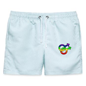 Gender Gay Logo mit Regenbogen - Männer Badeshorts - hellblau gestreift - Vorne - AI Model Male 178 light (178cm)