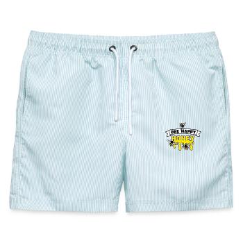 Sei fröhlich - Männer Badeshorts - hellblau gestreift - Vorne - AI Model Male 178 light (178cm)