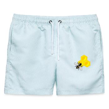 Honigbiene auf Wabe - Männer Badeshorts - hellblau gestreift - Vorne - AI Model Male 178 light (178cm)