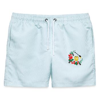 Blumenkranz mit Honig - Männer Badeshorts - hellblau gestreift - Vorne - AI Model Male 178 light (178cm)