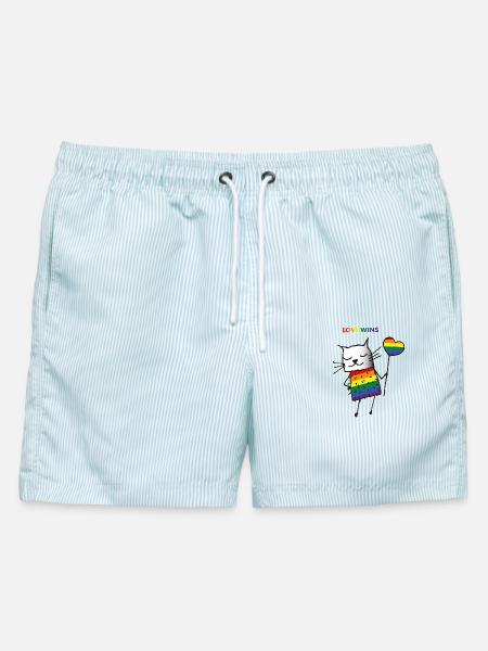 Love Wins - Pride Cat - Männer Badeshorts - hellblau gestreift