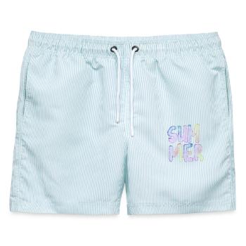 Summer - Männer Badeshorts - hellblau gestreift - Vorne - AI Model Male 178 light (178cm)