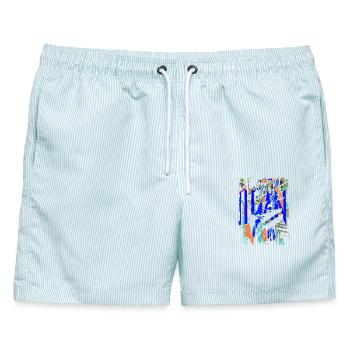 Streetart - Männer Badeshorts - hellblau gestreift - Vorne - AI Model Male 178 light (178cm)