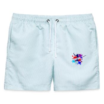 Paintball-Text ausgeschnitten - Männer Badeshorts - hellblau gestreift - Vorne - AI Model Male 178 light (178cm)