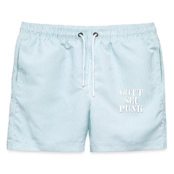 GOTT SEI PUNK! - Männer Badeshorts - hellblau gestreift - Vorne - AI Model Male 178 light (178cm)