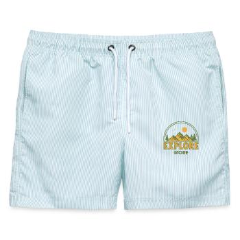 Entdecken Sie mehr - Männer Badeshorts - hellblau gestreift - Vorne - AI Model Male 178 light (178cm)