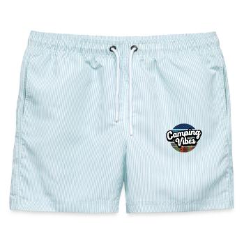 Camping Vibes - Männer Badeshorts - hellblau gestreift - Vorne - AI Model Male 178 light (178cm)