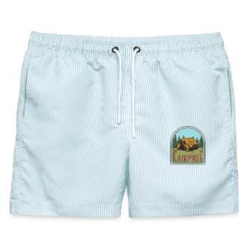 Camping - Männer Badeshorts - hellblau gestreift - Vorne - AI Model Male 178 light (178cm)