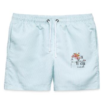 Sei freundlich zu deinem Verstand - Männer Badeshorts - hellblau gestreift - Vorne - AI Model Male 178 light (178cm)
