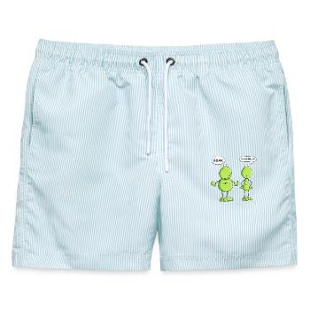 Quak und Magerquak Frosch I Quark Magerquark Fun - Männer Badeshorts - hellblau gestreift - Vorne - AI Model Male 178 light (178cm)