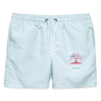 Amerikanisch-ungarischer Wurzelbaum - Männer Badeshorts - hellblau gestreift - Vorne - AI Model Male 178 light (178cm)