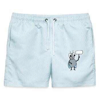 Fliege mit Schild - Männer Badeshorts - hellblau gestreift - Vorne - AI Model Male 178 light (178cm)