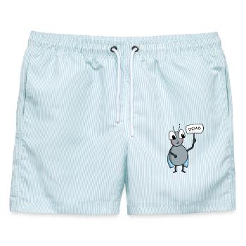 Fliege mit DEMO Schild - Männer Badeshorts - hellblau gestreift - Vorne - AI Model Male 178 light (178cm)