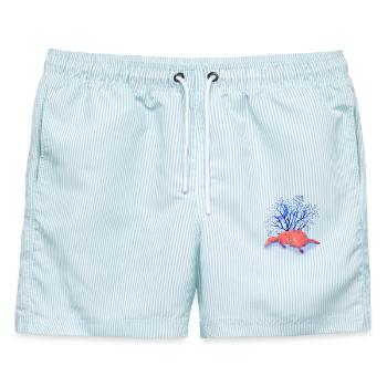 Mondträume unter Blauem Baum - Männer Badeshorts - hellblau gestreift - Vorne - AI Model Male 178 light (178cm)