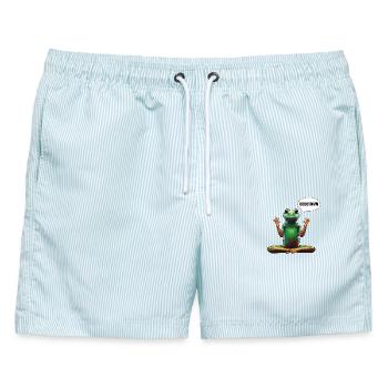 Yoga frog - Männer Badeshorts - hellblau gestreift - Vorne - AI Model Male 178 light (178cm)