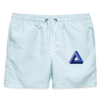 Optisches Täuschungsdreieck - Männer Badeshorts - hellblau gestreift - Vorne - AI Model Male 178 light (178cm)