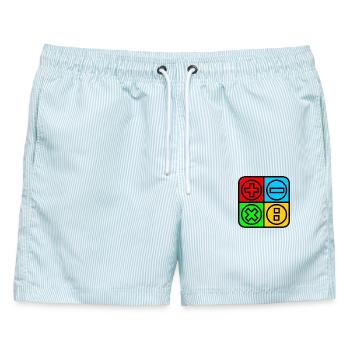 Berechnen Sie das Logo mit vier Emblemen Farbe schwarz umrandet - Männer Badeshorts - hellblau gestreift - Vorne - AI Model Male 178 light (178cm)