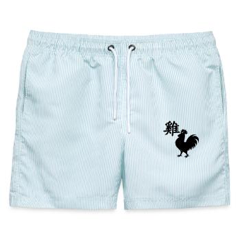Chinesischer Schriftzeichen Hahn mit Hahnbild - Männer Badeshorts - hellblau gestreift - Vorne - AI Model Male 178 light (178cm)