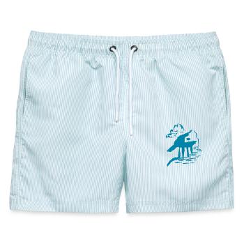 Abstrakt - Männer Badeshorts - hellblau gestreift - Vorne - AI Model Male 178 light (178cm)
