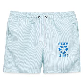 Dudelsack Dudelsackspieler Sexy an i blow it - Männer Badeshorts - hellblau gestreift - Vorne - AI Model Male 178 light (178cm)