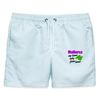 Mallorca – mein zweites Zuhause - Männer Badeshorts - hellblau gestreift - Vorne - AI Model Male 178 light (178cm)