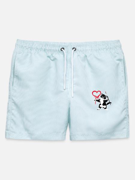Katze malt Herz Streetart Style - Männer Badeshorts - hellblau gestreift