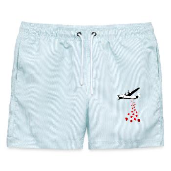 Bomber der Liebe im Streetart Style - Männer Badeshorts - hellblau gestreift - Vorne - AI Model Male 178 light (178cm)