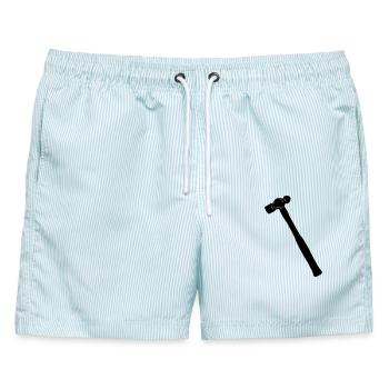 Kugelhammer oder Dellhammer Schattenbild - Männer Badeshorts - hellblau gestreift - Vorne - AI Model Male 178 light (178cm)