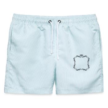 Gestell mit Kronen-Dekorrahmen - Männer Badeshorts - hellblau gestreift - Vorne - AI Model Male 178 light (178cm)