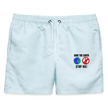 Save Earth Stop Oil - Männer Badeshorts - hellblau gestreift - Vorne - AI Model Male 178 light (178cm)
