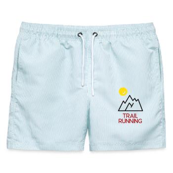 Trailrunning - Männer Badeshorts - hellblau gestreift - Vorne - AI Model Male 178 light (178cm)