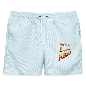 Born to be Arcade - Männer Badeshorts - hellblau gestreift - Vorne - AI Model Male 178 light (178cm)