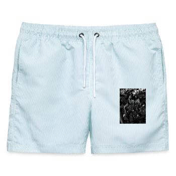 Ich sehe dich - Männer Badeshorts - hellblau gestreift - Vorne - AI Model Male 178 light (178cm)