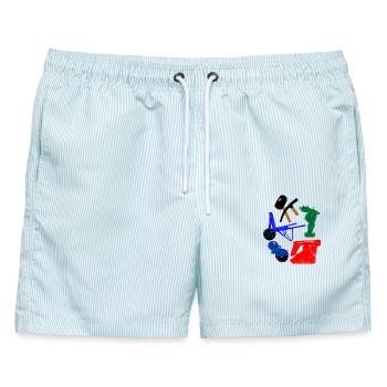 Fertigwerkzeuge - Männer Badeshorts - hellblau gestreift - Vorne - AI Model Male 178 light (178cm)