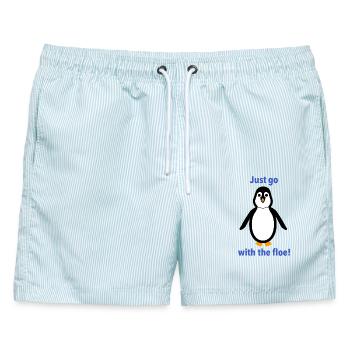 Pinguin -"Geh einfach mit der Scholle!" - Männer Badeshorts - hellblau gestreift - Vorne - AI Model Male 178 light (178cm)