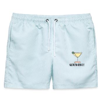 GLÜCKWUNSCH - ANLASS ANSTOßEN - LINE ART ALKOHOL - Männer Badeshorts - hellblau gestreift - Vorne - AI Model Male 178 light (178cm)