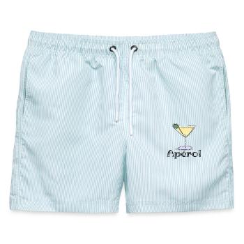 Aperitif - Cocktail - DRINK - Männer Badeshorts - hellblau gestreift - Vorne - AI Model Male 178 light (178cm)