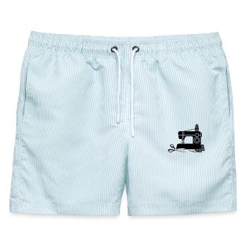 Nähmaschine Logo Näherei mit Faden und Schere - Männer Badeshorts - hellblau gestreift - Vorne - AI Model Male 178 light (178cm)