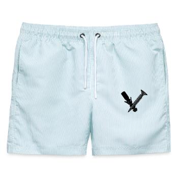Schraube und Dübel - Männer Badeshorts - hellblau gestreift - Vorne - AI Model Male 178 light (178cm)