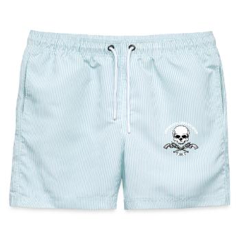 Junggesellenabschied XXX mit Schädel (MC) (White) - Männer Badeshorts - hellblau gestreift - Vorne - AI Model Male 178 light (178cm)