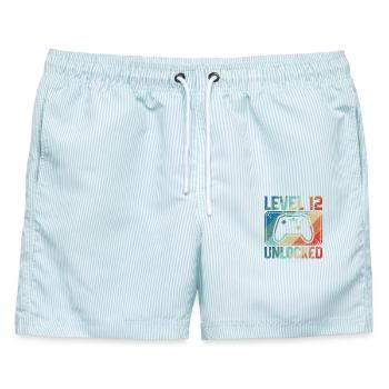 Level 12 – Freigeschalteter Controller T-Shirt - Männer Badeshorts - hellblau gestreift - Vorne - AI Model Male 178 light (178cm)