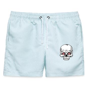 Schädelskelett mit roten Augäpfeln - Männer Badeshorts - hellblau gestreift - Vorne - AI Model Male 178 light (178cm)