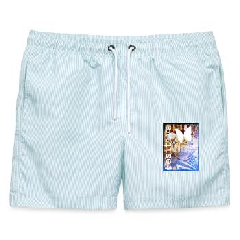 Positive Vibes - Männer Badeshorts - hellblau gestreift - Vorne - AI Model Male 178 light (178cm)
