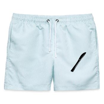Messerbesteck - Männer Badeshorts - hellblau gestreift - Vorne - AI Model Male 178 light (178cm)