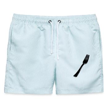 Gabelbesteck - Männer Badeshorts - hellblau gestreift - Vorne - AI Model Male 178 light (178cm)
