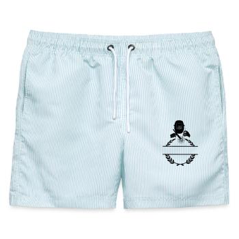 Schweißerlogo transparent mit Lorbeerkranz - Männer Badeshorts - hellblau gestreift - Vorne - AI Model Male 178 light (178cm)