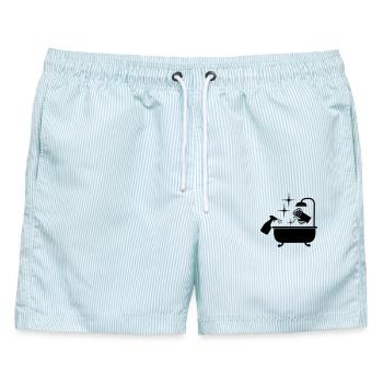 Sauberere Badewanne mit Wasser und Seife - Männer Badeshorts - hellblau gestreift - Vorne - AI Model Male 178 light (178cm)