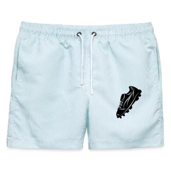 Fußballschuh transparente Schattenfigur - Männer Badeshorts - hellblau gestreift - Vorne - AI Model Male 178 light (178cm)